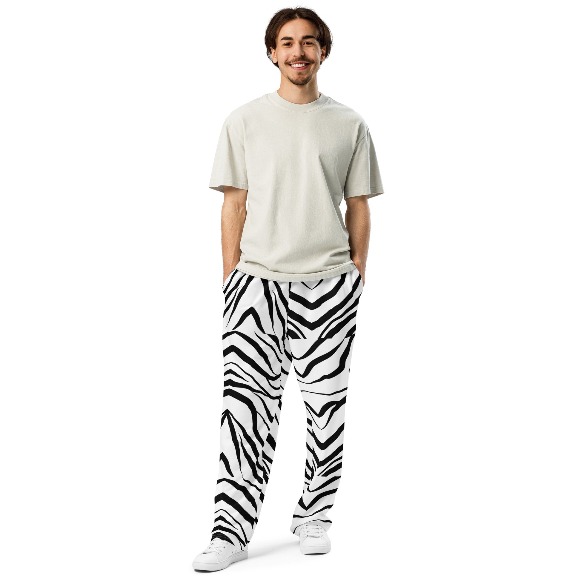 Striped Zebra Vibrance Unisex Wide-leg Recycled Joggers - FLAKOUT