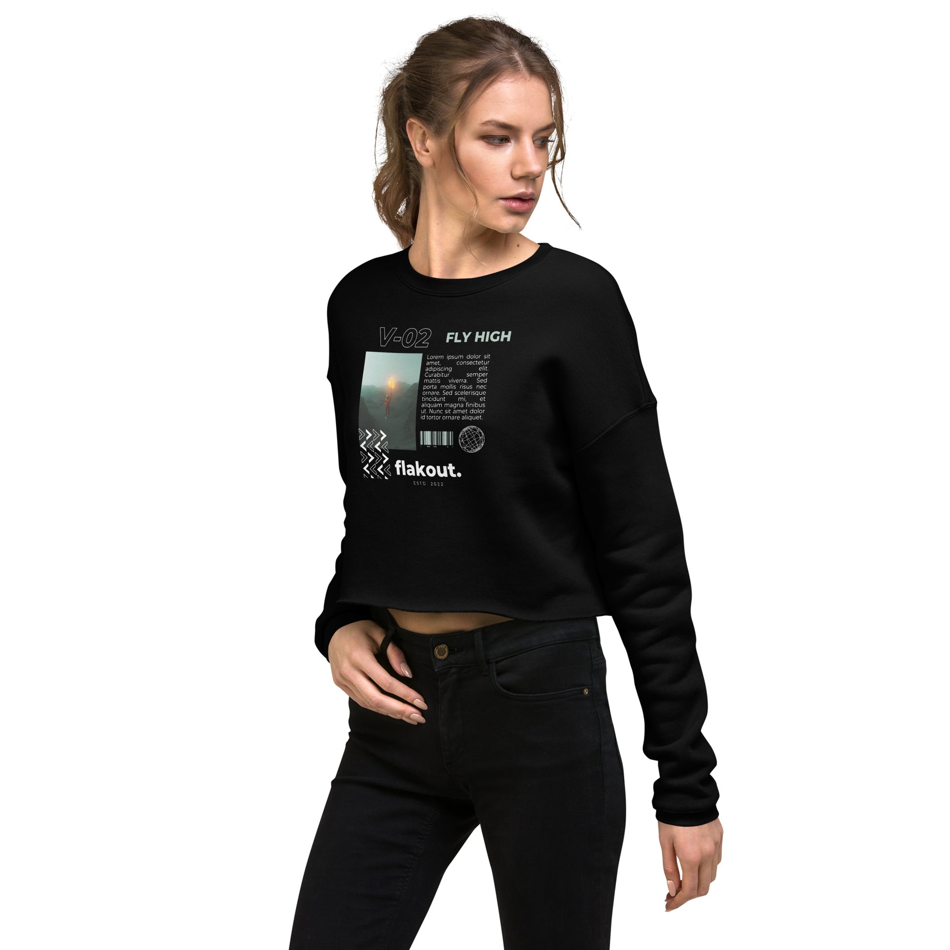 Fly High Voyager Women's Crop Sweatshirt - Black - FLAKOUT