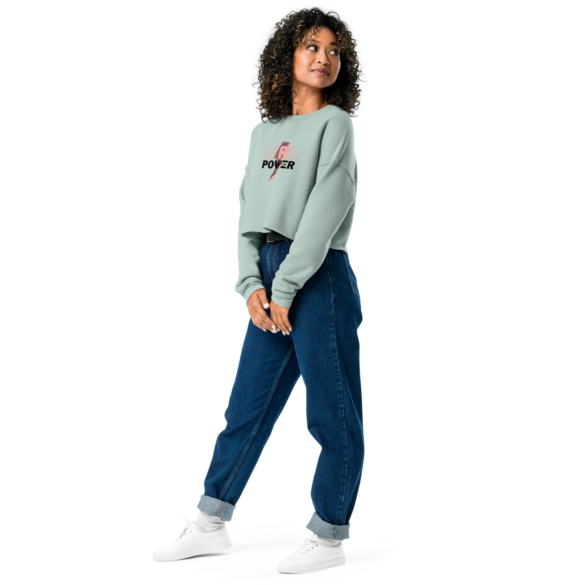 Queenly Girl Power Rebellion Women's Crop Sweatshirt - Dusty Blue - FLAKOUT