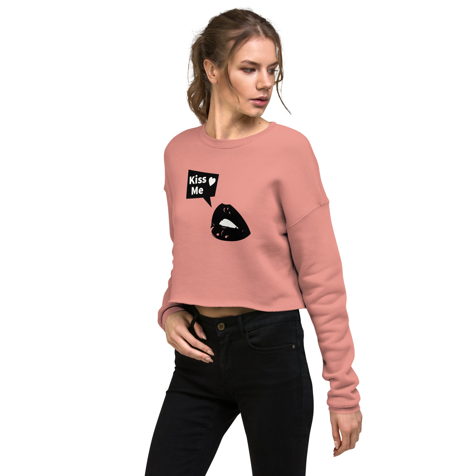 Sweet Talker Kiss Me Women's Crop Sweatshirt - Mauve - FLAKOUT